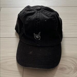Black Baseball Cap with “Rock on” Hand Gesture Logo